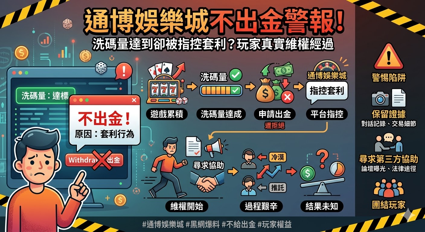 通博娛樂城不出金警報！洗碼量達到卻被指控套利？玩家真實維權經過
